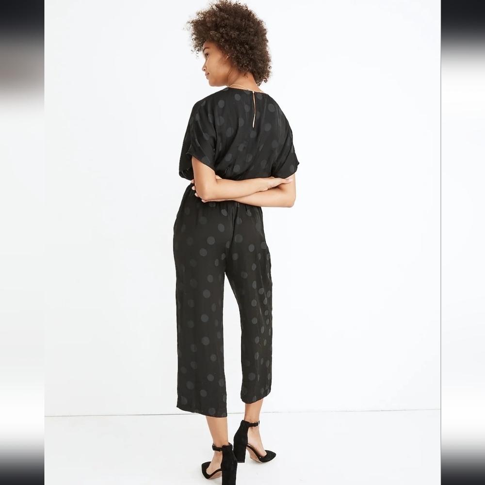 ❤️ MADEWELL WRAP FRONT SMOCK-WAIST JUMPSUIT IN SATIN DOT JACQUARD, XXS - Picture 2 of 13